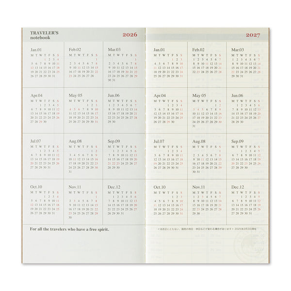 将图片加载到图库查看器,Traveler's notebook refill 2026 weekly + memo with monthly calendar from 2026 to 2027