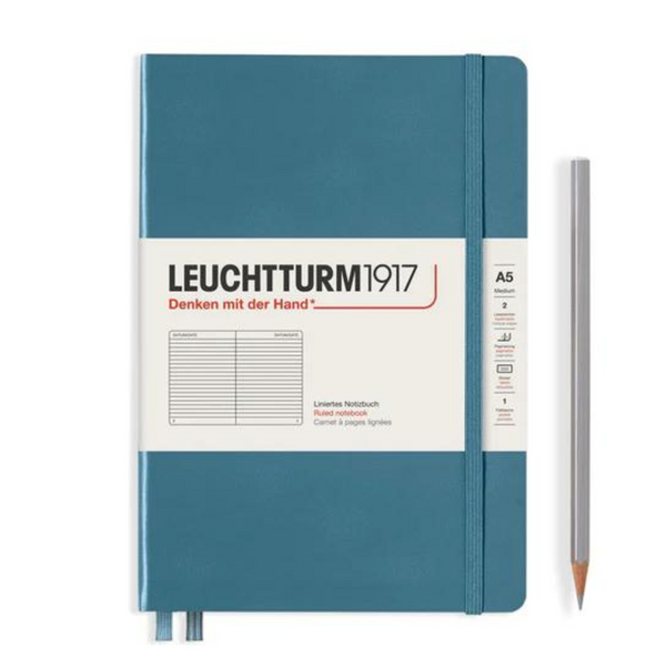 将图片加载到图库查看器,Leuchtturm1917 A5 Medium Hardcover Notebook - Ruled / Stone Blue