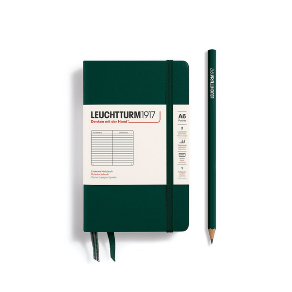 이미지를 갤러리 뷰어에 로드 , Leuchtturm1917 A6 Pocket Hardcover Notebook - Ruled / Forest Green