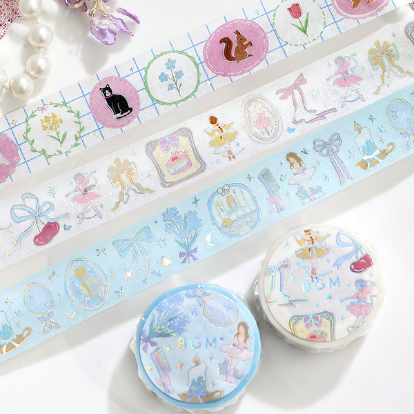 将图片加载到图库查看器,BGM Foil Stamping Masking Tape - Ballerina Blue