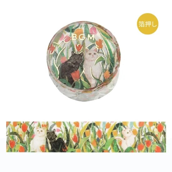 将图片加载到图库查看器,BGM Foil Stamping Masking Tape: Flowers and Cats - Let's Play Together