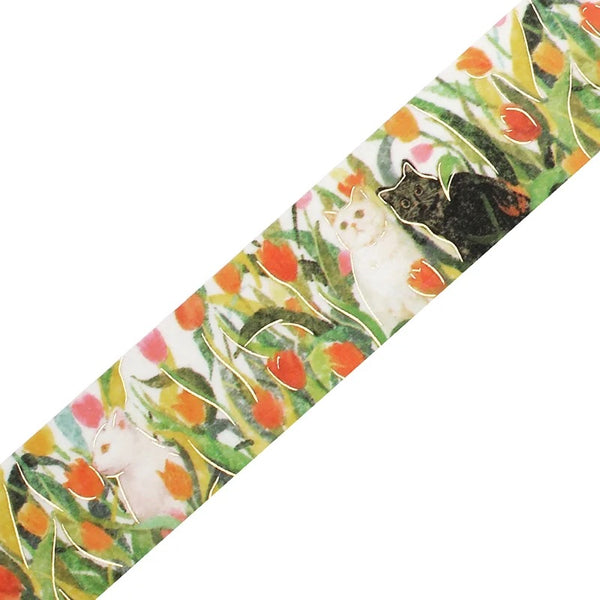 将图片加载到图库查看器,BGM Foil Stamping Masking Tape: Flowers and Cats - Let's Play Together