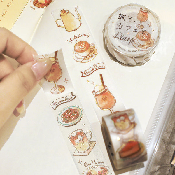 이미지를 갤러리 뷰어에 로드 , BGM Foil Stamping Masking Tape: Travel, Cafe, and Diary - Orange