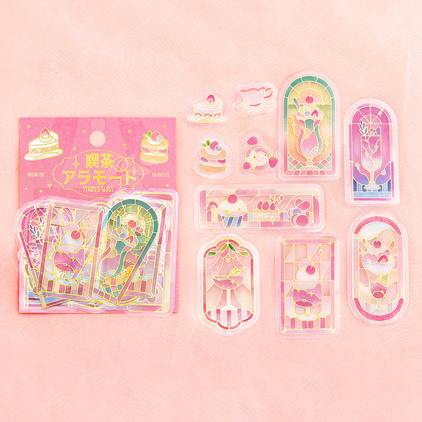 이미지를 갤러리 뷰어에 로드 , BGM Foil Stamping Clear Seal: Cafe A La Mode Stained Glass - Red