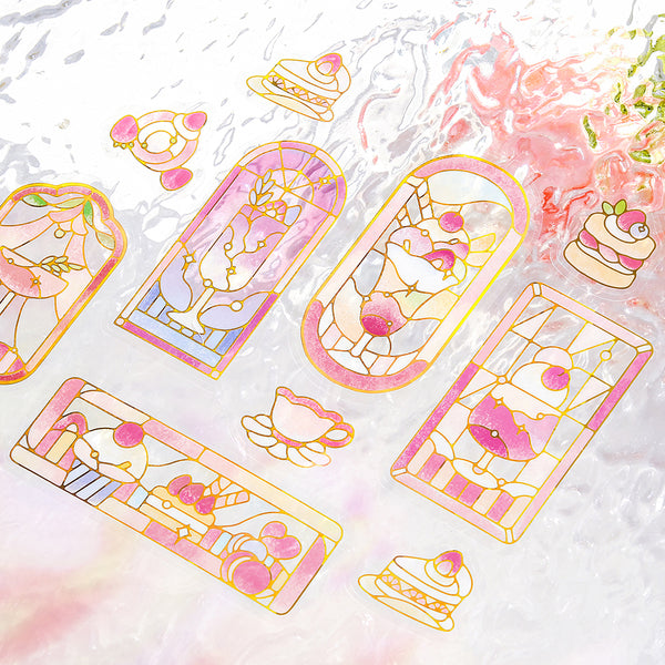 이미지를 갤러리 뷰어에 로드 , BGM Foil Stamping Clear Seal: Cafe A La Mode Stained Glass - Red