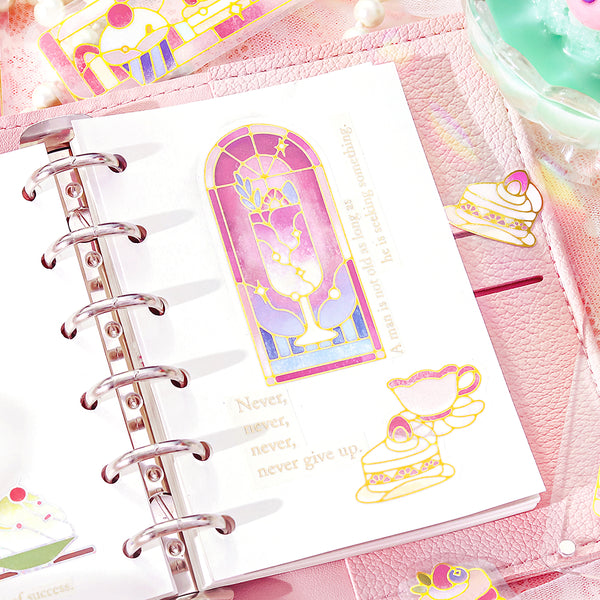 이미지를 갤러리 뷰어에 로드 , BGM Foil Stamping Clear Seal: Cafe A La Mode Stained Glass - Red