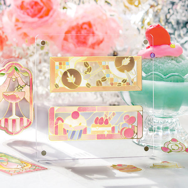 이미지를 갤러리 뷰어에 로드 , BGM Foil Stamping Clear Seal: Cafe A La Mode Stained Glass - Red