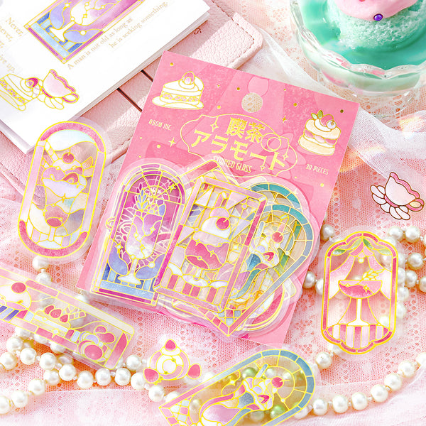 이미지를 갤러리 뷰어에 로드 , BGM Foil Stamping Clear Seal: Cafe A La Mode Stained Glass - Red