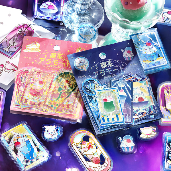 이미지를 갤러리 뷰어에 로드 , BGM Foil Stamping Clear Seal: Cafe A La Mode Stained Glass - Red