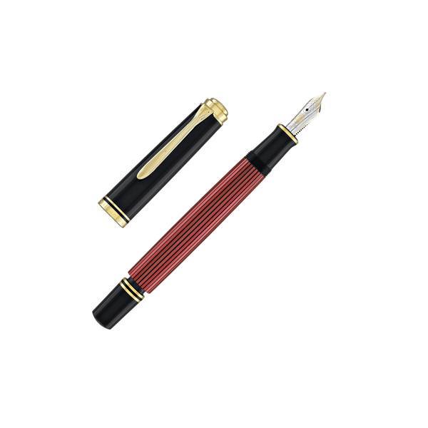 将图片加载到图库查看器,Pelikan Souveran M600 Fountain Pen - Black & Red with Gold Trim (14K Gold)