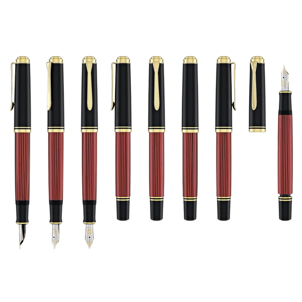 将图片加载到图库查看器,Pelikan Souveran M600 Fountain Pen - Black & Red with Gold Trim (14K Gold)