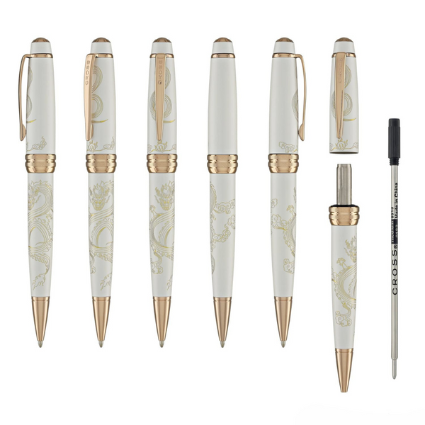 画像をギャラリービューアに読み込む, Cross Bailey Year of the Dragon Ballpoint Pen - Pearlescent White Lacquer with Rose Gold Trims