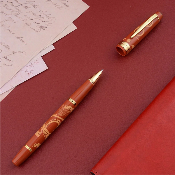 将图片加载到图库查看器,Cross Bailey Year of the Dragon Rollerball Pen - Light Polished Amber Resin with Gold-tone Trims
