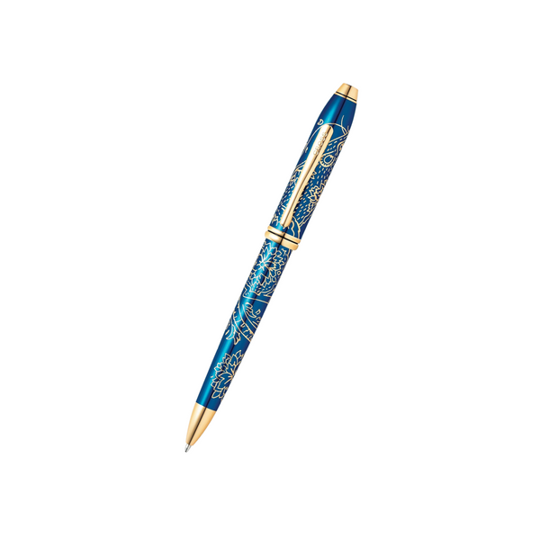 이미지를 갤러리 뷰어에 로드 , Cross Townsend Year of the Rat Ballpoint Pen - Translucent Blue Lacquer with Gold Plated Inlays and Appointments