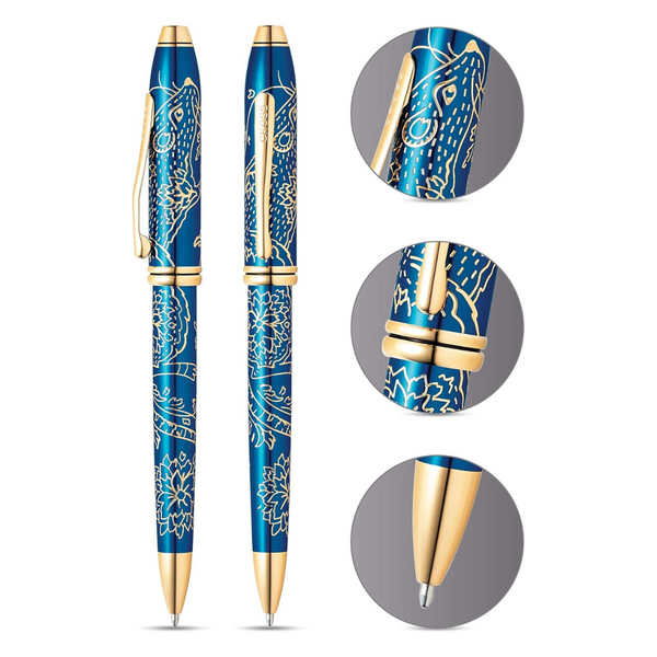 이미지를 갤러리 뷰어에 로드 , Cross Townsend Year of the Rat Ballpoint Pen - Translucent Blue Lacquer with Gold Plated Inlays and Appointments