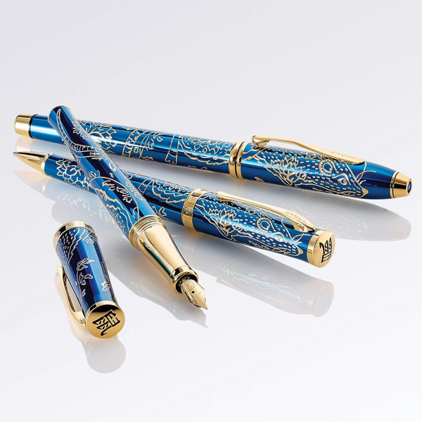 이미지를 갤러리 뷰어에 로드 , Cross Townsend Year of the Rat Ballpoint Pen - Translucent Blue Lacquer with Gold Plated Inlays and Appointments