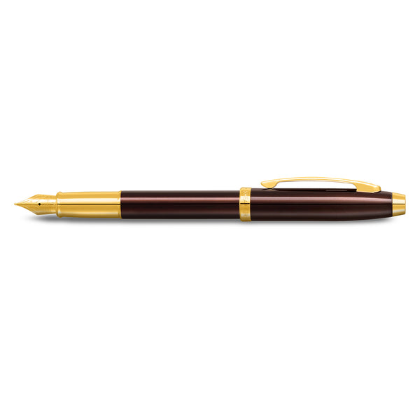 Load image into Gallery viewer, Sheaffer 100 E9370 Glossy Coffee Brown With PVD Gold-Tone Trim Fountain Pen (WW30)
