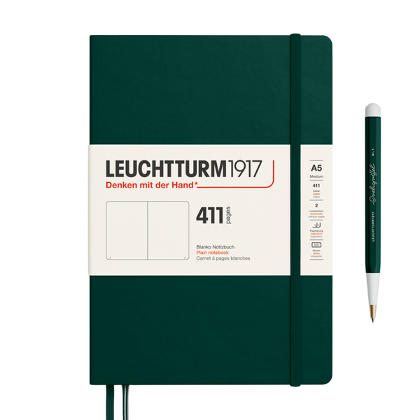 将图片加载到图库查看器,Leuchtturm1917 A5 Medium Hardcover Notebook (Thick, 411 Pages) - Plain / Forest Green