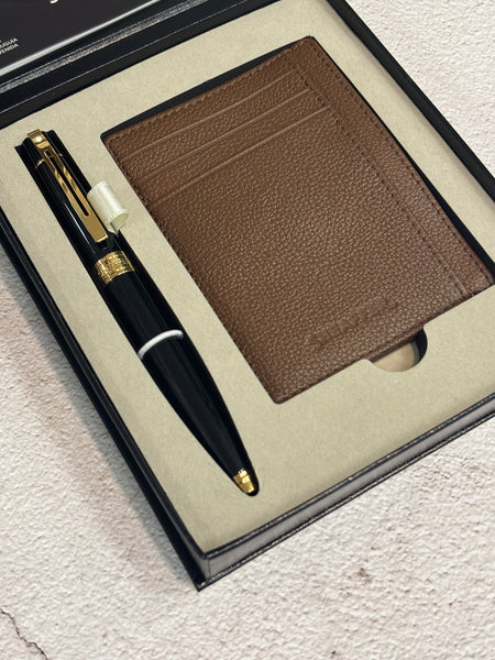 画像をギャラリービューアに読み込む, Sheaffer 300 E9325 Rollerball Pen Gift Set - Glossy Black with Gold-tone Trims with Card Case Bundle