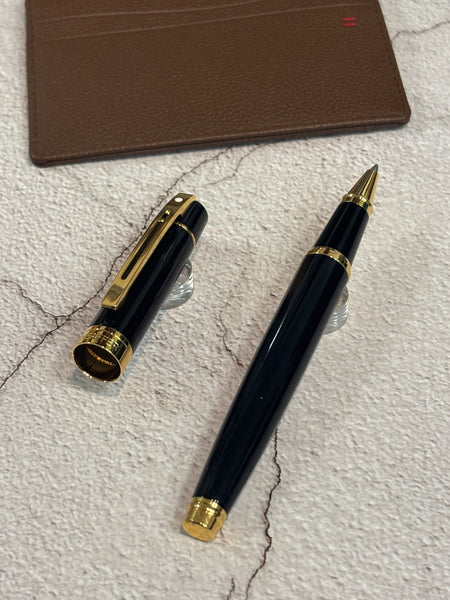 画像をギャラリービューアに読み込む, Sheaffer 300 E9325 Rollerball Pen Gift Set - Glossy Black with Gold-tone Trims with Card Case Bundle