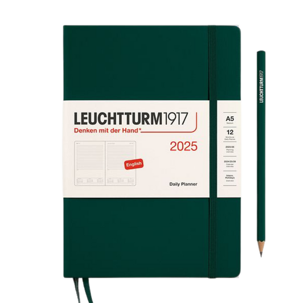 이미지를 갤러리 뷰어에 로드 , Leuchtturm1917 A5 Medium Daily Planner 2025 - Forest Green