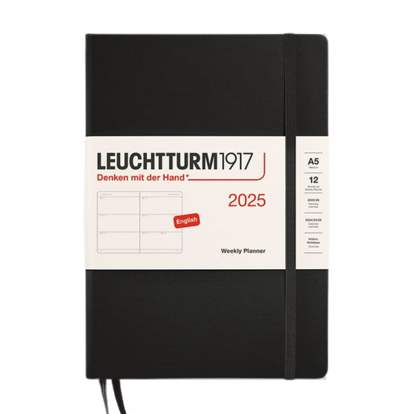将图片加载到图库查看器,Leuchtturm1917 A5 Medium Hardcover Weekly Planner 2025 - Black