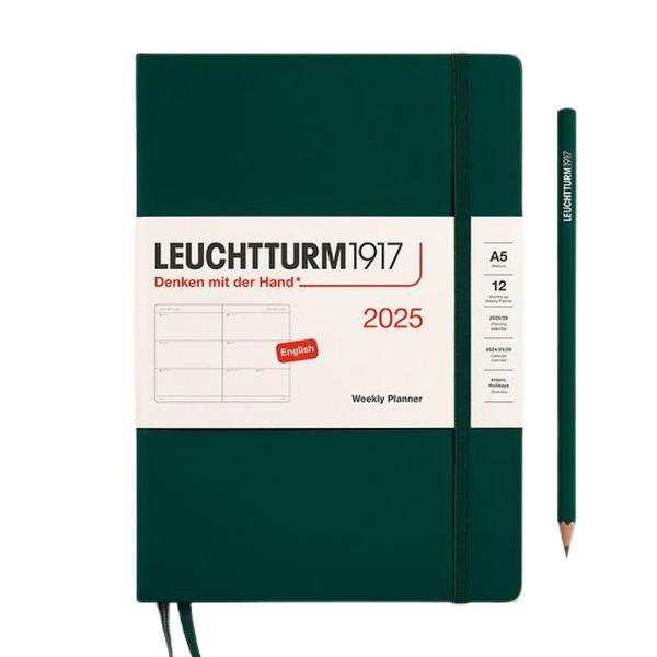 将图片加载到图库查看器,Leuchtturm1917 A5 Medium Hardcover Weekly Planner 2025 - Forest Green