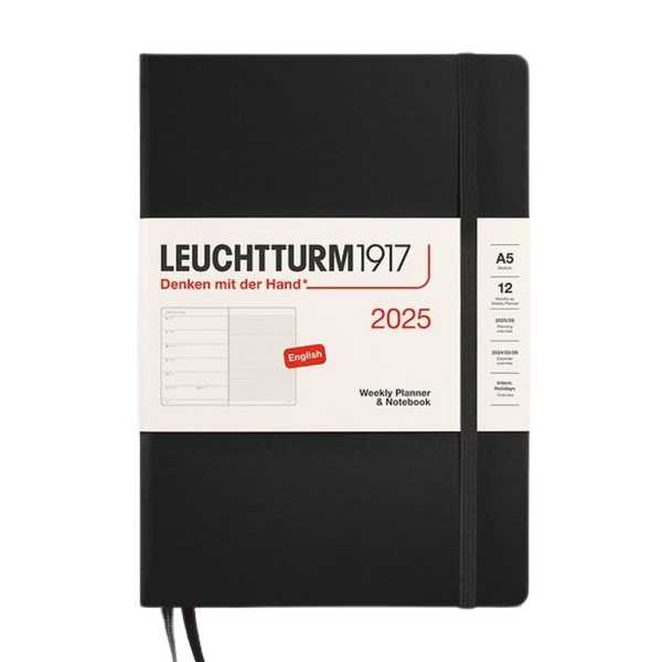 이미지를 갤러리 뷰어에 로드 , Leuchtturm1917 A5 Medium Hardcover Weekly Planner & Notebook 2025 - Black