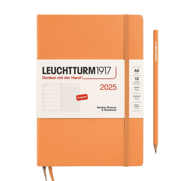 画像をギャラリービューアに読み込む, Leuchtturm1917 A5 Medium Hardcover Weekly Planner & Notebook 2025 - Dotted / Apricot