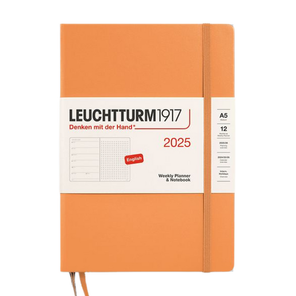 画像をギャラリービューアに読み込む, Leuchtturm1917 A5 Medium Hardcover Weekly Planner & Notebook 2025 - Dotted / Apricot