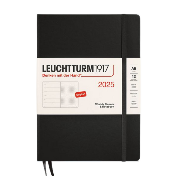 将图片加载到图库查看器,Leuchtturm1917 A5 Medium Hardcover Weekly Planner & Notebook 2025 - Dotted / Black