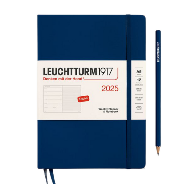 이미지를 갤러리 뷰어에 로드 , Leuchtturm1917 A5 Medium Hardcover Weekly Planner & Notebook 2025 - Navy