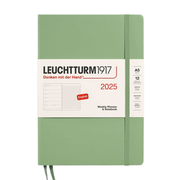 이미지를 갤러리 뷰어에 로드 , Leuchtturm1917 A5 Medium Hardcover Weekly Planner & Notebook 2025 - Sage