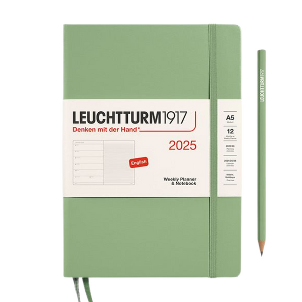 이미지를 갤러리 뷰어에 로드 , Leuchtturm1917 A5 Medium Hardcover Weekly Planner & Notebook 2025 - Sage