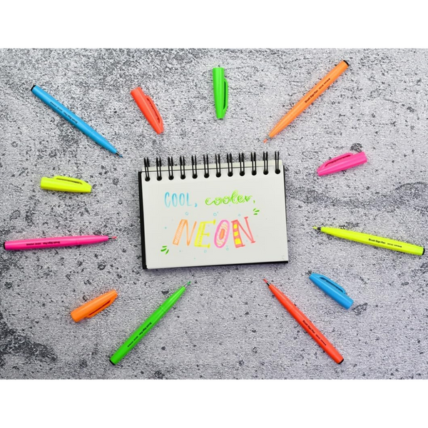 이미지를 갤러리 뷰어에 로드 , Pentel Brush Sign Pen - Fluorescent Red, Fluorescent Orange, Fluorescent Yellow,Fluorescent Green, Fluorescent Pink, &Fluorescent Blue