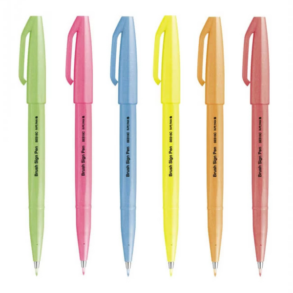 이미지를 갤러리 뷰어에 로드 , Pentel Brush Sign Pen - Fluorescent Red, Fluorescent Orange, Fluorescent Yellow,Fluorescent Green, Fluorescent Pink, &Fluorescent Blue