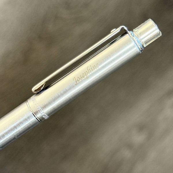 Load image into Gallery viewer, Personalized Name Engraving On Sheaffer Sentinel Brushed Chrome Ballpoint Pen