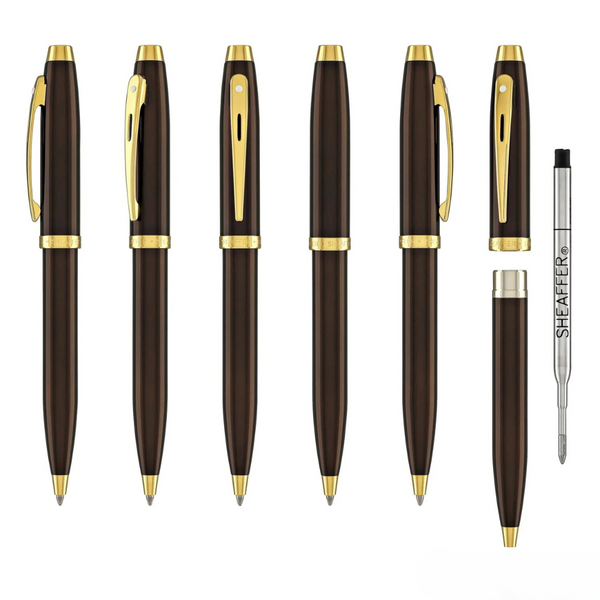 Load image into Gallery viewer, Sheaffer 100 E9370 Ballpoint Pen - Coffee Brown with PVD Gold-tone Trims