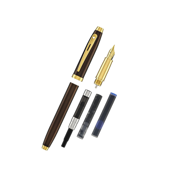 Load image into Gallery viewer, Sheaffer 100 E9370 Glossy Coffee Brown With PVD Gold-Tone Trim Fountain Pen (WW30)