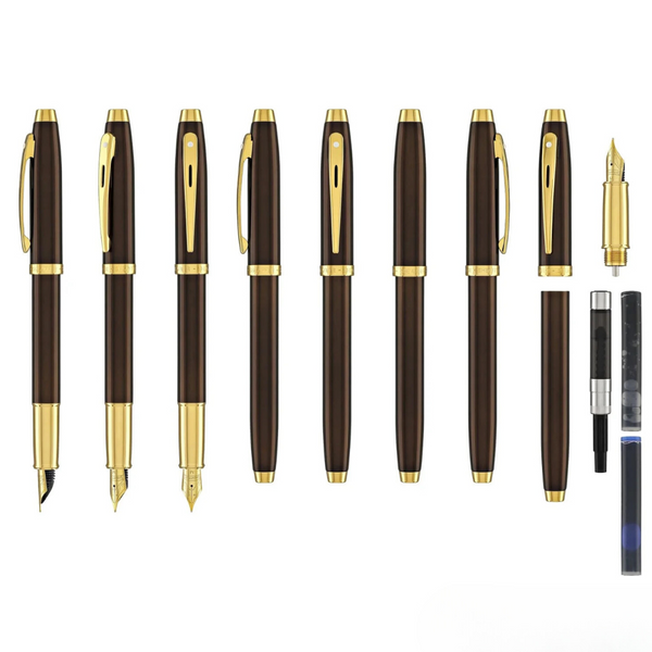 Load image into Gallery viewer, Sheaffer 100 E9370 Fountain Pen - Coffee Brown with PVD Gold-tone Trims