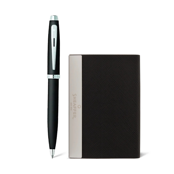 将图片加载到图库查看器,Sheaffer 100 Gift Set Ballpoint Pen Matte Black with Chrome Trims and Business Card Holder