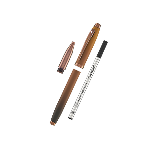 이미지를 갤러리 뷰어에 로드 , Sheaffer 100 N9374 Rollerball Pen Gift Set With Card Holder - Coffee Edition Matt Brown with Regal Brown PVD Trims RB