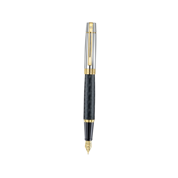 Load image into Gallery viewer, Sheaffer 300 9347 Fountain Pen - Engraved Black with Chrome Cap and Gold Trims