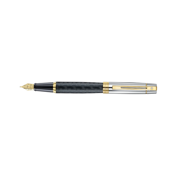 Load image into Gallery viewer, Sheaffer 300 9347 Fountain Pen - Engraved Black with Chrome Cap and Gold Trims