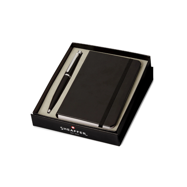 将图片加载到图库查看器,Sheaffer Gift Set VFM Ballpoint Pen Matte Black with Chrome Trims and Small Notebook
