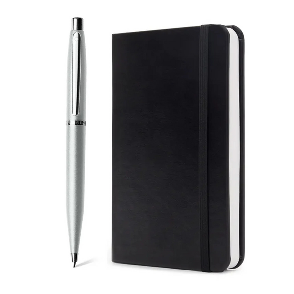 Load image into Gallery viewer, Sheaffer Gift Set VFM Ballpoint Pen Strobe Silver with Chrome Trims and Small Notebook