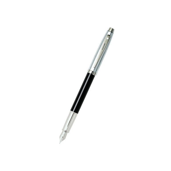 이미지를 갤러리 뷰어에 로드 , Sheaffer 100 E9313 Fountain Pen - Glossy Black and Brushed Chrome Barrel with Chrome Plated Cap and Trims