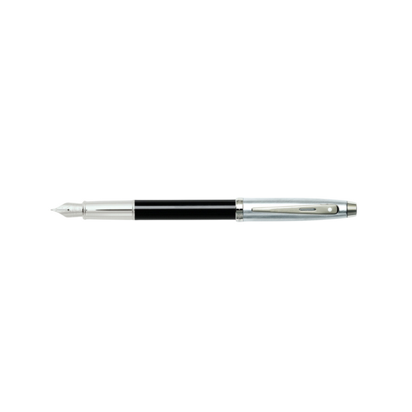 이미지를 갤러리 뷰어에 로드 , Sheaffer 100 E9313 Fountain Pen - Glossy Black and Brushed Chrome Barrel with Chrome Plated Cap and Trims