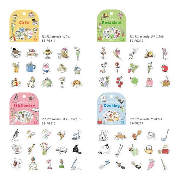 이미지를 갤러리 뷰어에 로드 , BGM Foil Stamping Flake Seal – Mini Mini Animals series includes 45 foil-accented washi stickers per set, featuring adorable animal illustrations across four charming themes: Café, Botanical, Cooking, and Stationery. Each sticker is made with textured washi paper and detailed with elegant foil stamping.