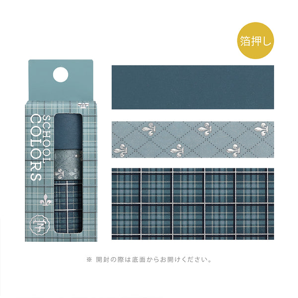 이미지를 갤러리 뷰어에 로드 , Washi tape set in blue plaid and stripe patterns with foil stamping details.